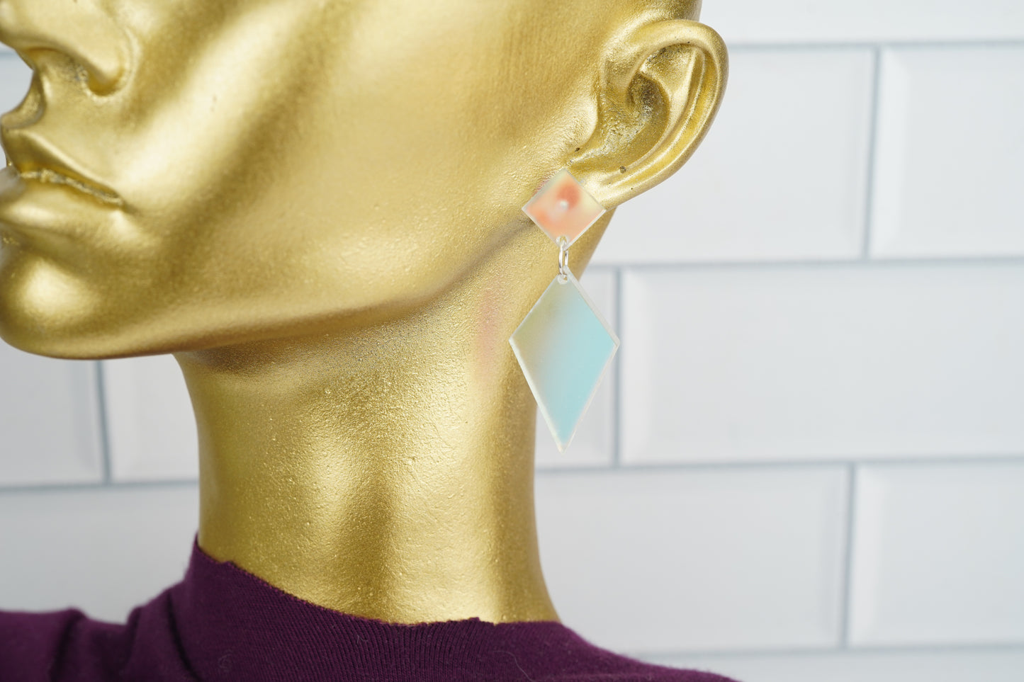 Dangle Diamond Iridescent Stud Earrings