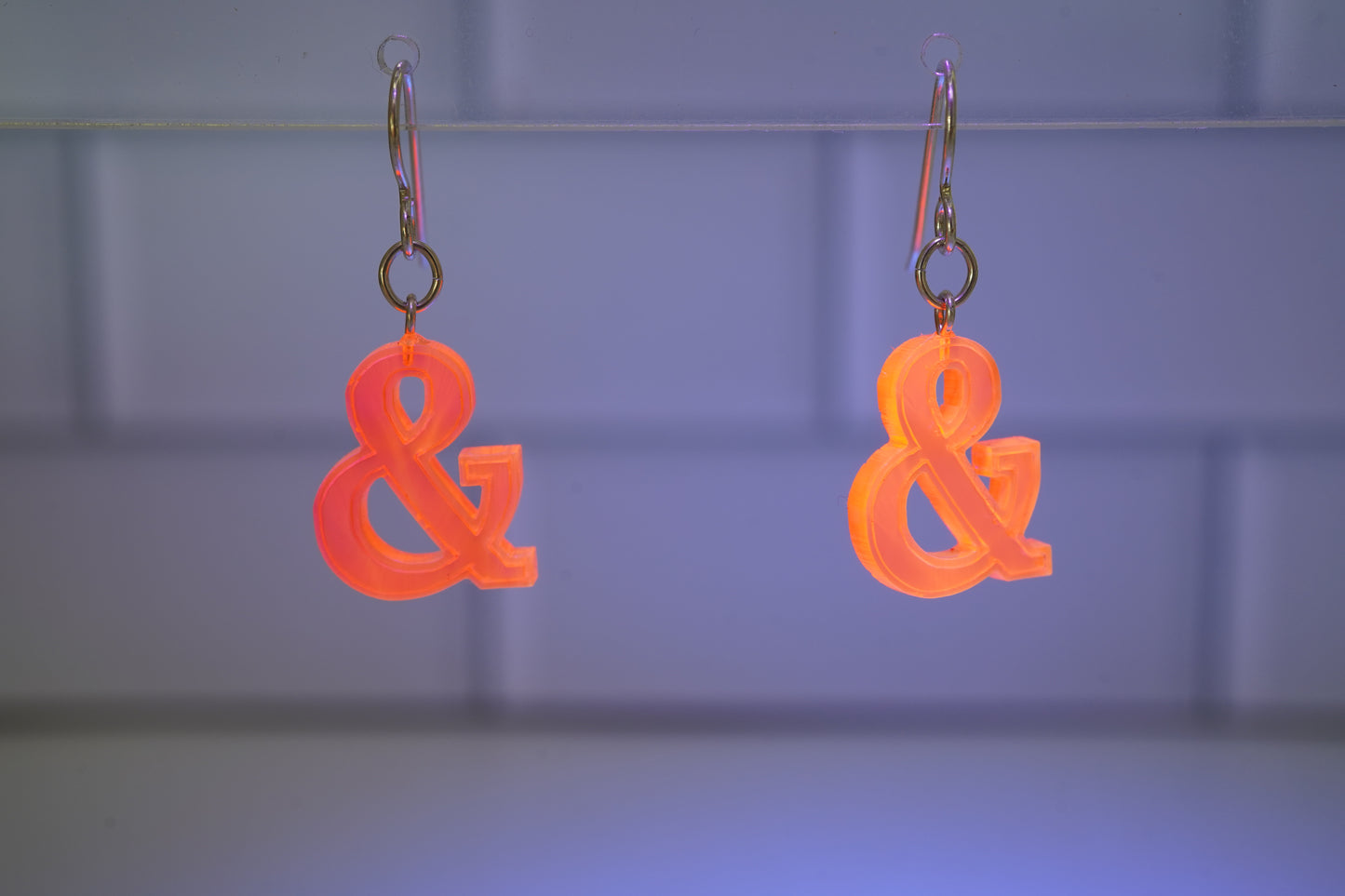 Ampersand Dangle Earrings-Neon Pink