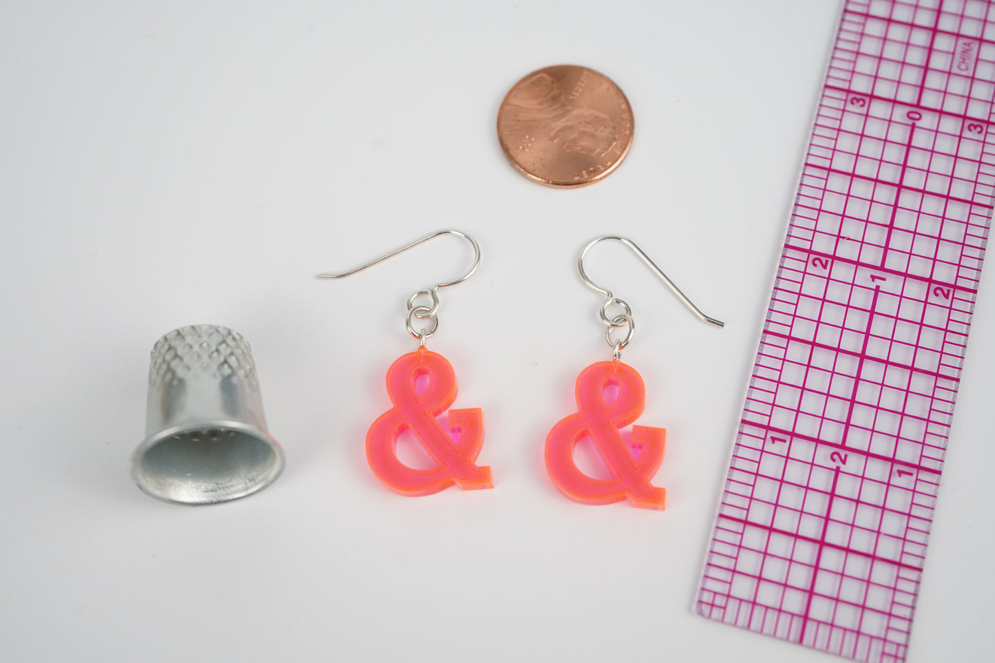 Ampersand Dangle Earrings-Neon Pink