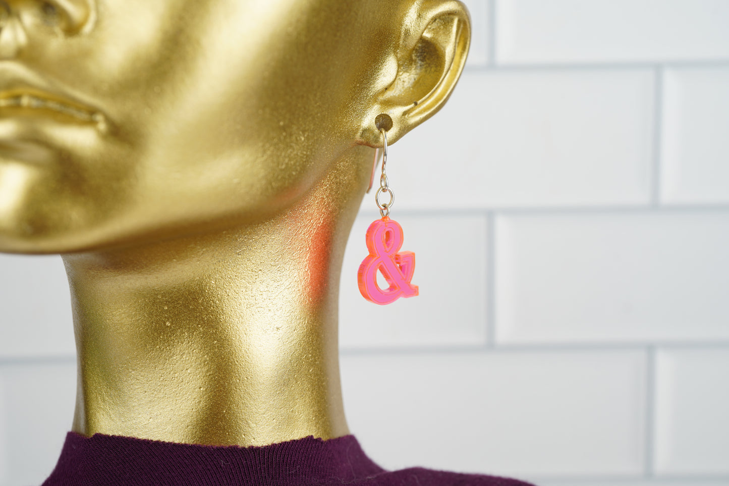 Ampersand Dangle Earrings-Neon Pink