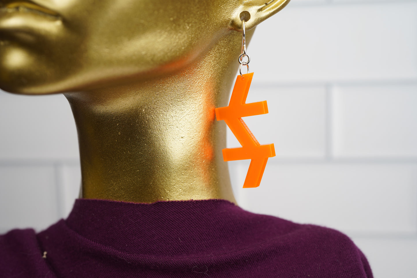 Angled Orange Dangle Earrings