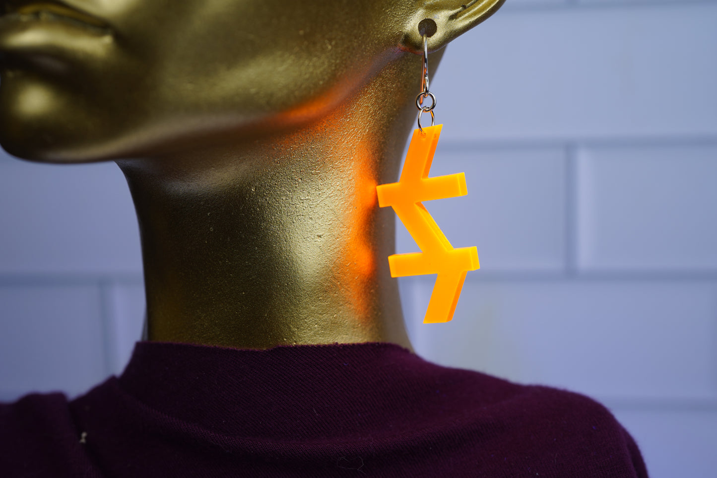 Angled Orange Dangle Earrings