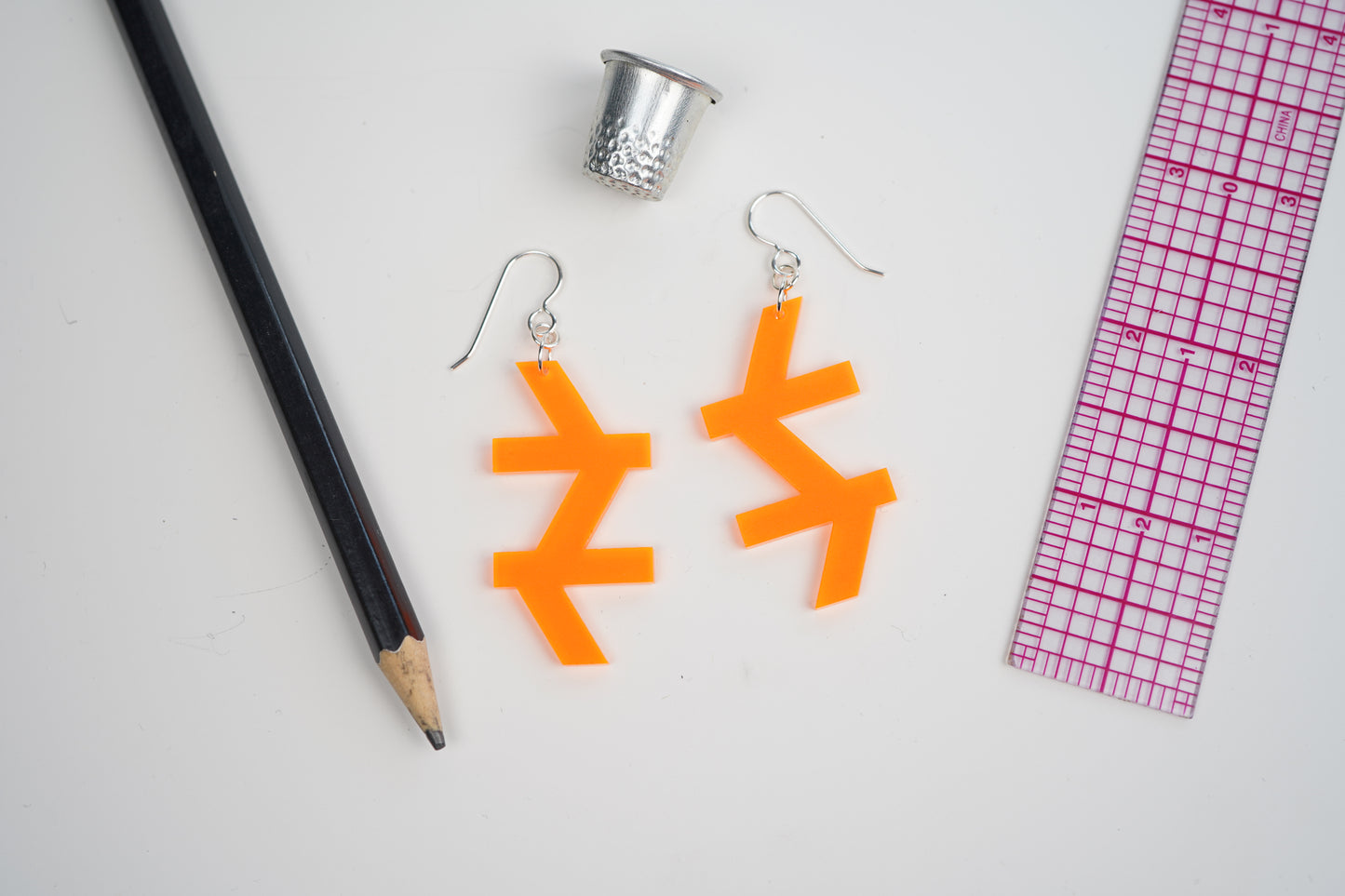 Angled Orange Dangle Earrings