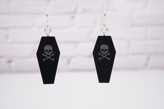 Coffin Dangle Earrings with Skull and Crossbone