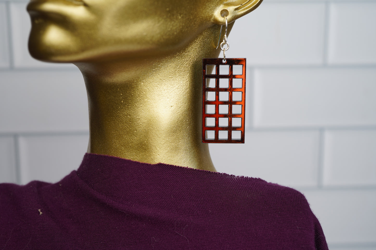 Rectangular Gird Dangle Earrings