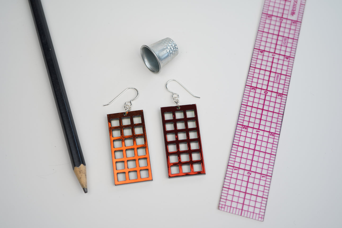 Rectangular Gird Dangle Earrings