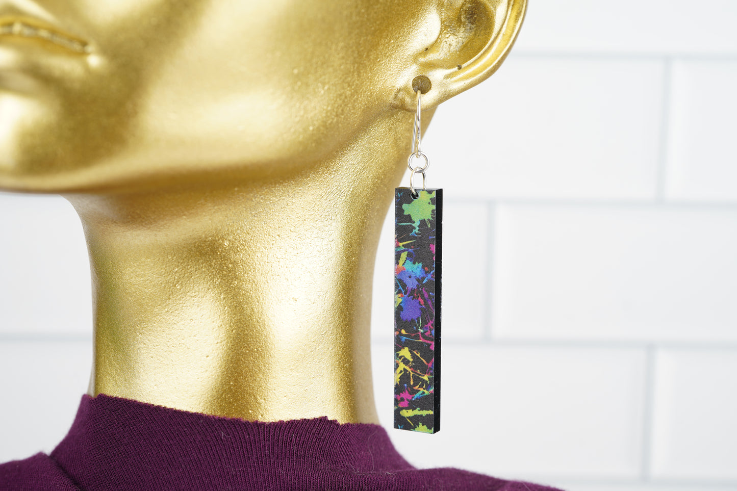 Neon Splatter Rectangular Dangle Earrings