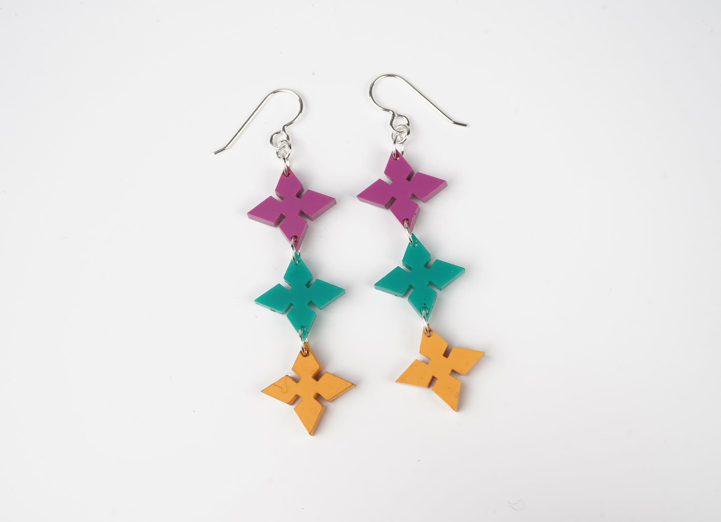 Pointed Diamond Dangle Earrings- Mardi Gras colors