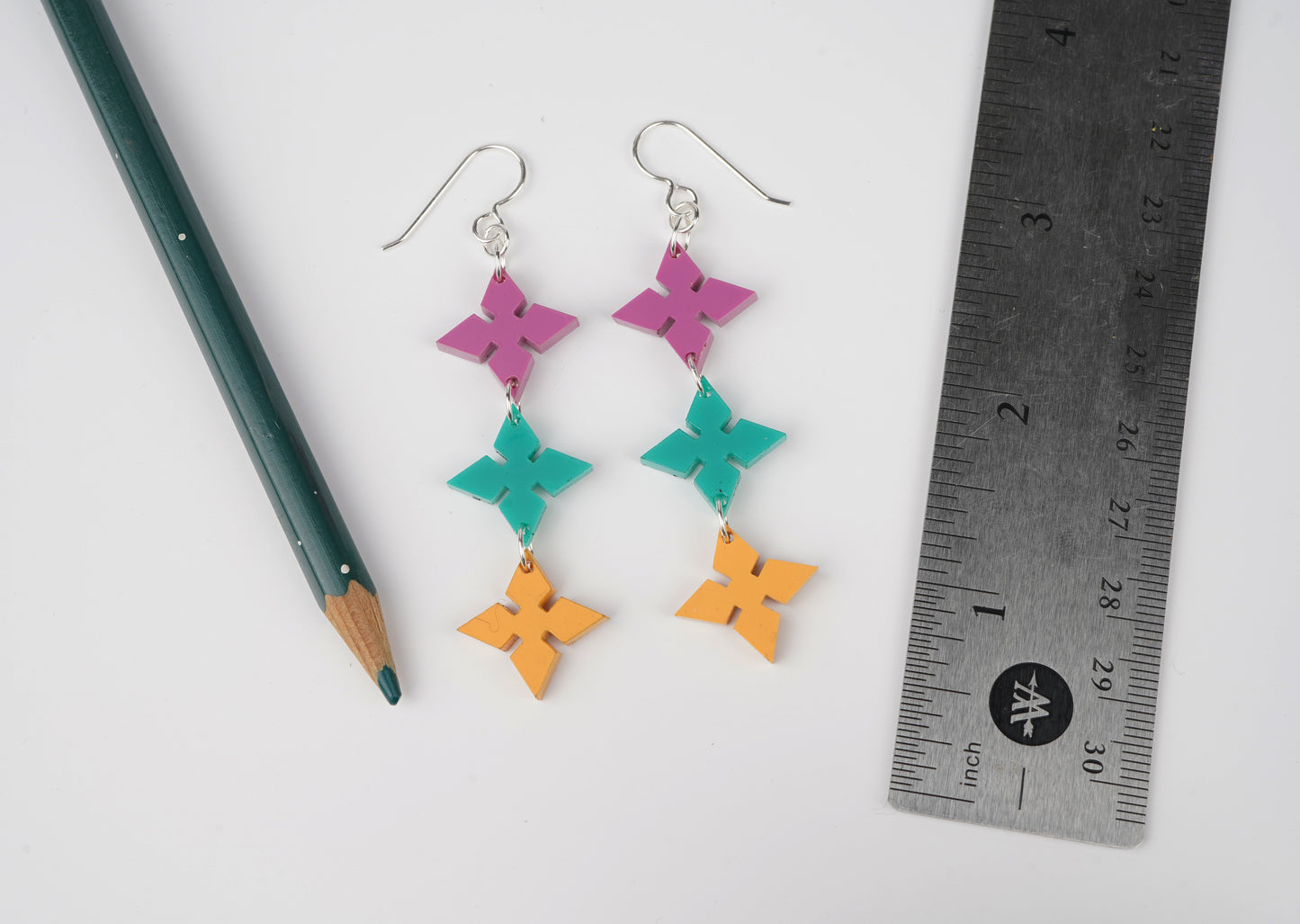 Pointed Diamond Dangle Earrings- Mardi Gras colors