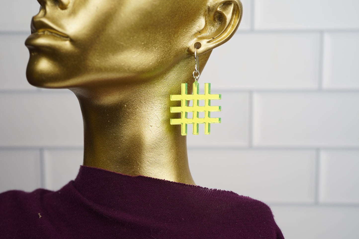 Pound SIgn Grid Dangle Earrings