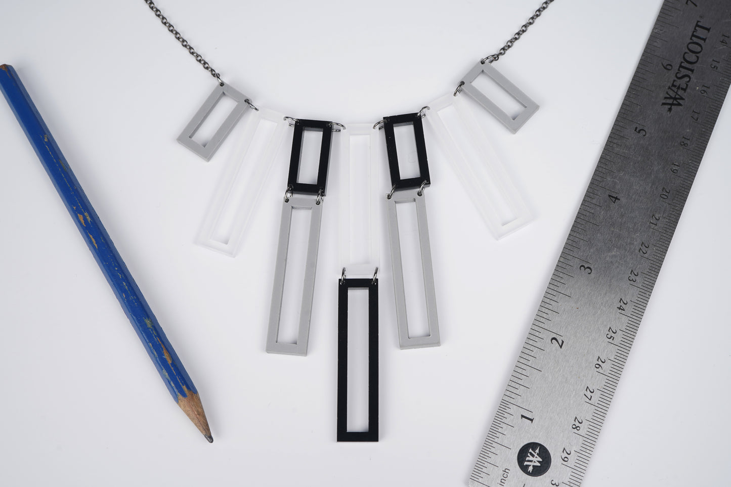 Geometric Rectangular Layered Necklace- Black and White