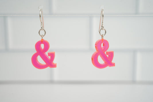 Ampersand Dangle Earrings-Neon Pink