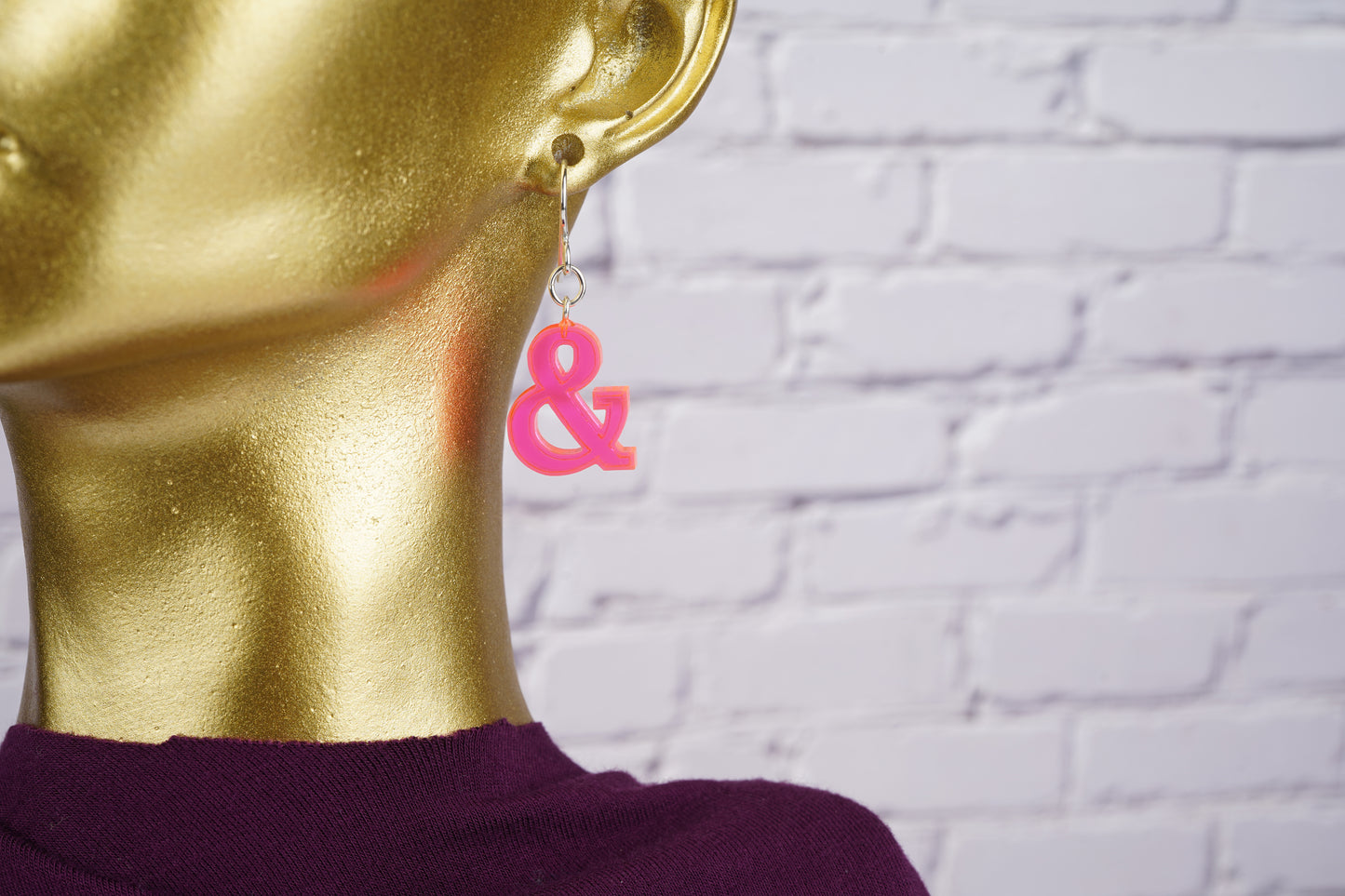 Neon Pink Ampersand Dangle Earrings