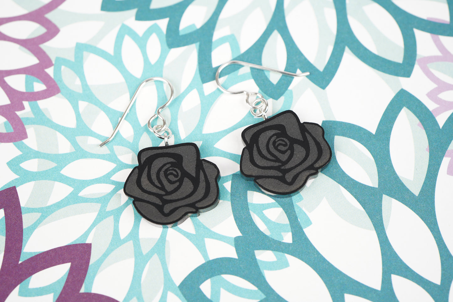 Black Rose Dangle Earrings