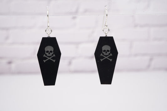 Black coffin earrings with skull and crossbone