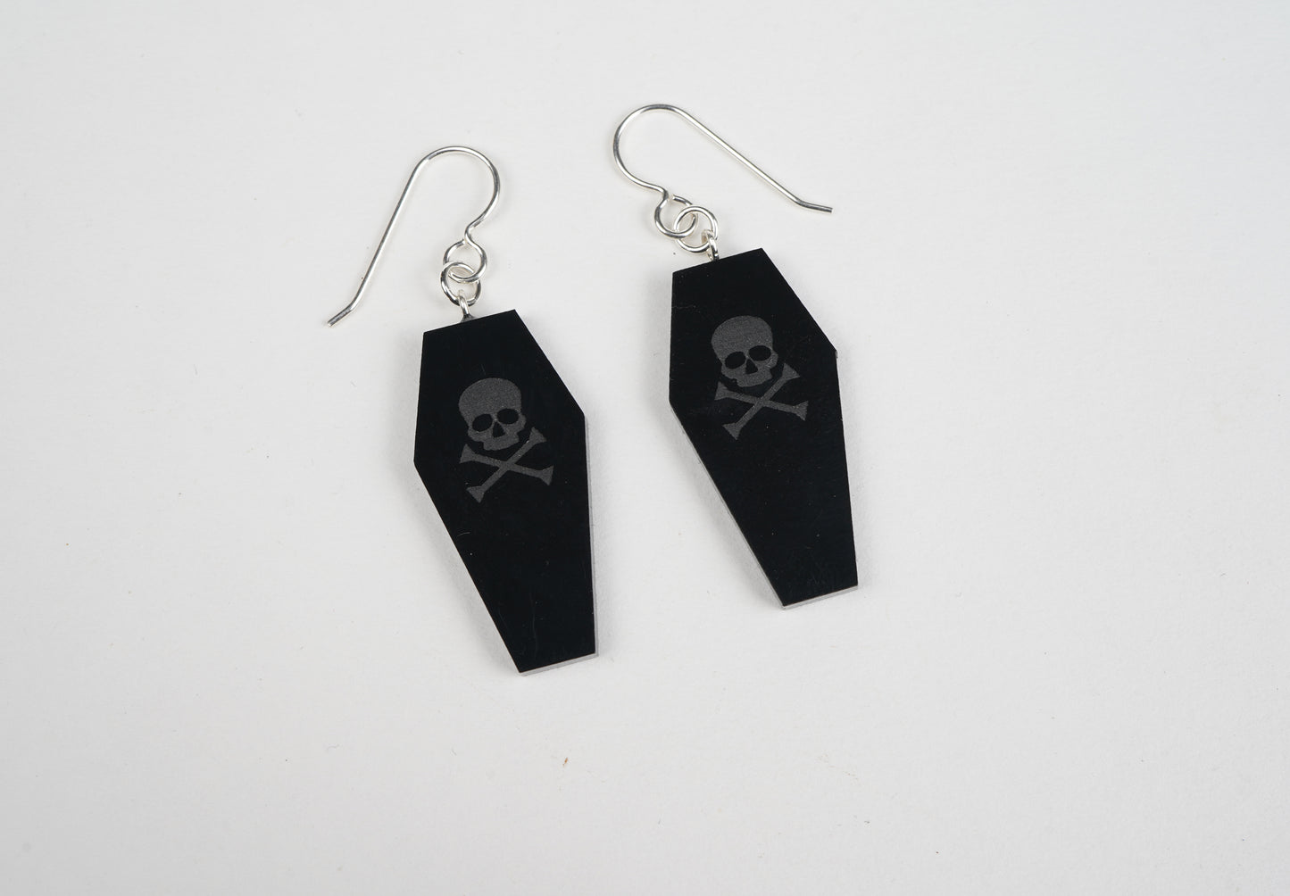 Black coffin earrings with skull and crossbone