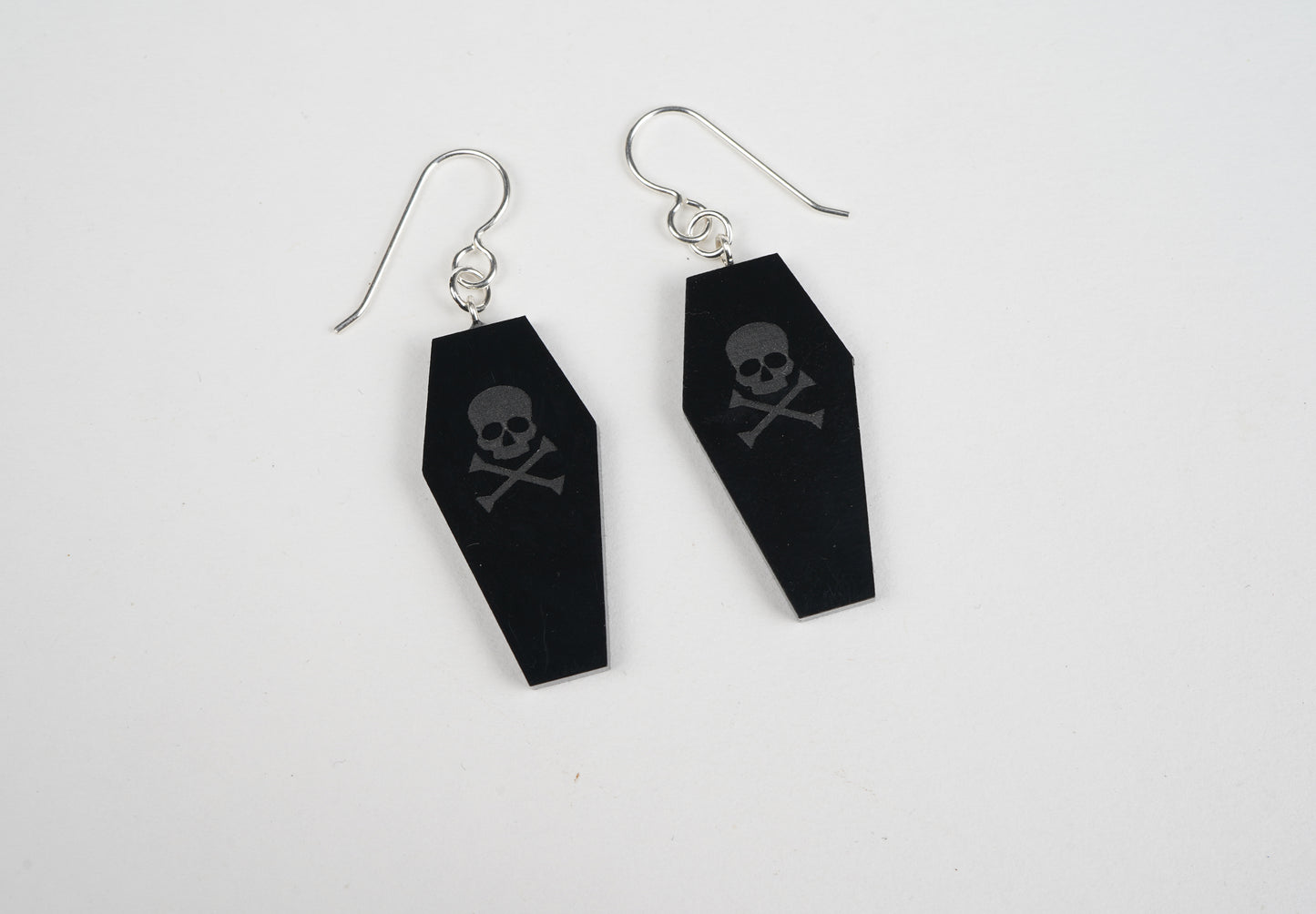 Coffin Dangle Earrings with Skull and Crossbone