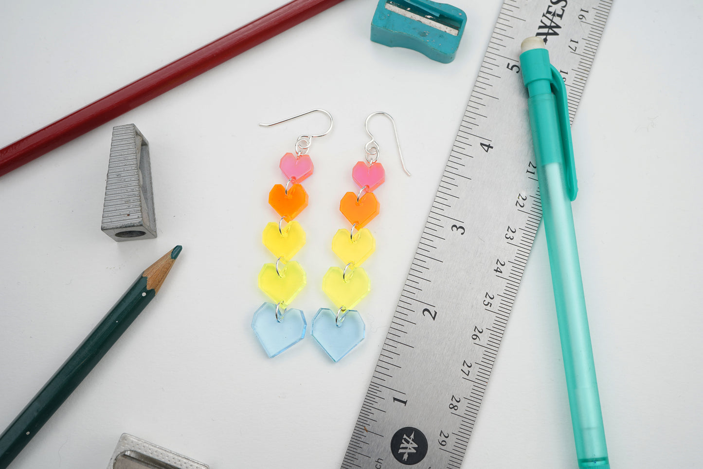 Rainbow Heart Dangle Earrings