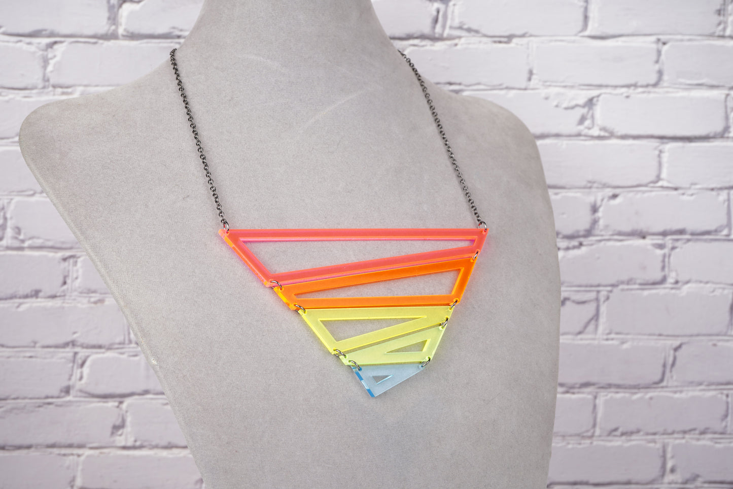 Neon Rainbow Geometric Triangle Statement Necklace