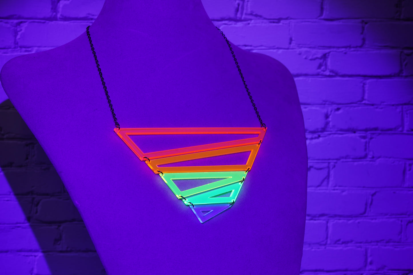 Neon Rainbow Geometric Triangle Statement Necklace