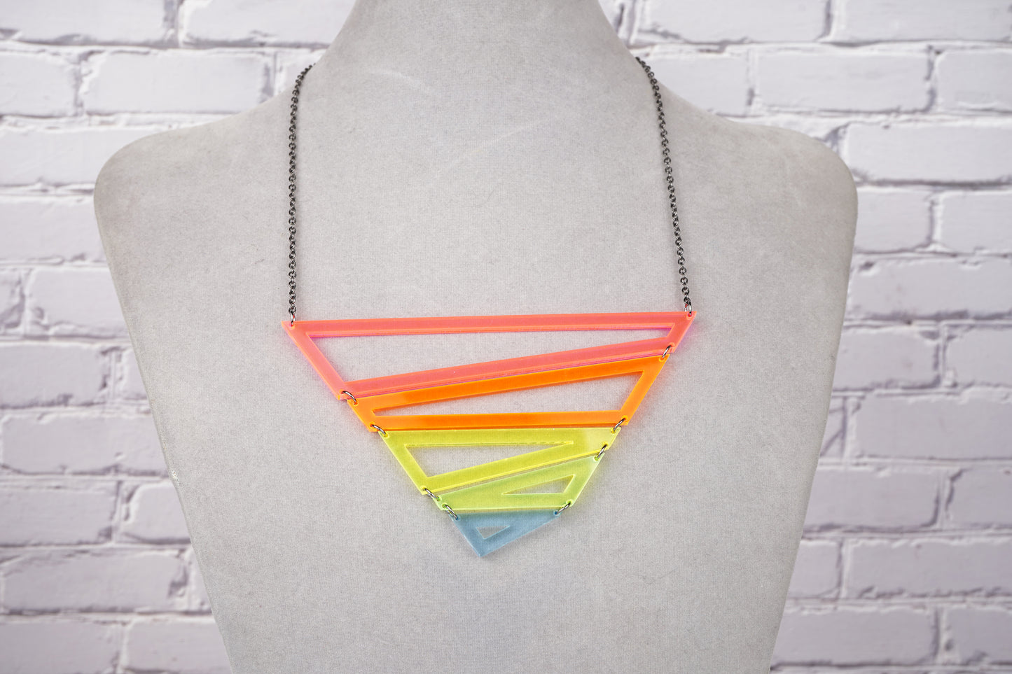 Neon Rainbow Geometric Triangle Statement Necklace