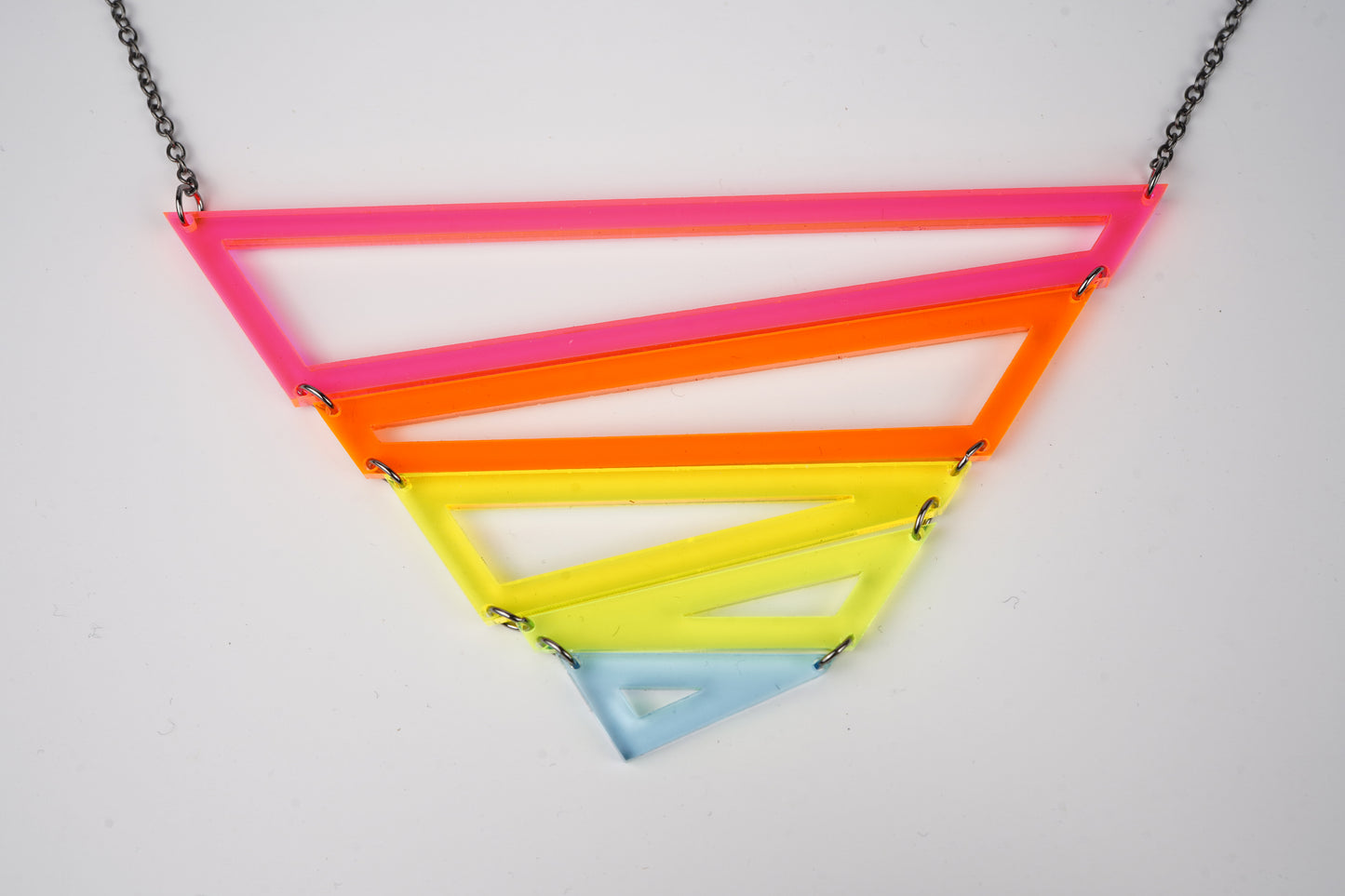 Neon Rainbow Geometric Triangle Statement Necklace