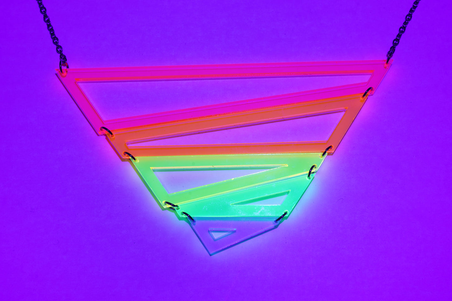 Neon Rainbow Geometric Triangle Statement Necklace