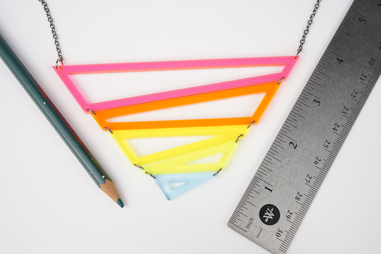 Neon Rainbow Geometric Triangle Statement Necklace