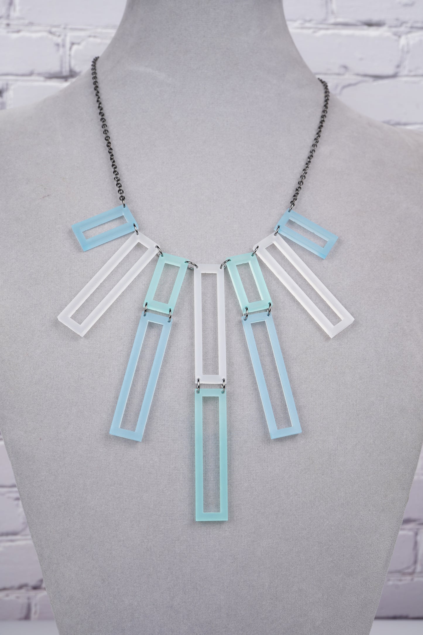 Geometric Rectangular Layered Necklace- Ocean Vibes