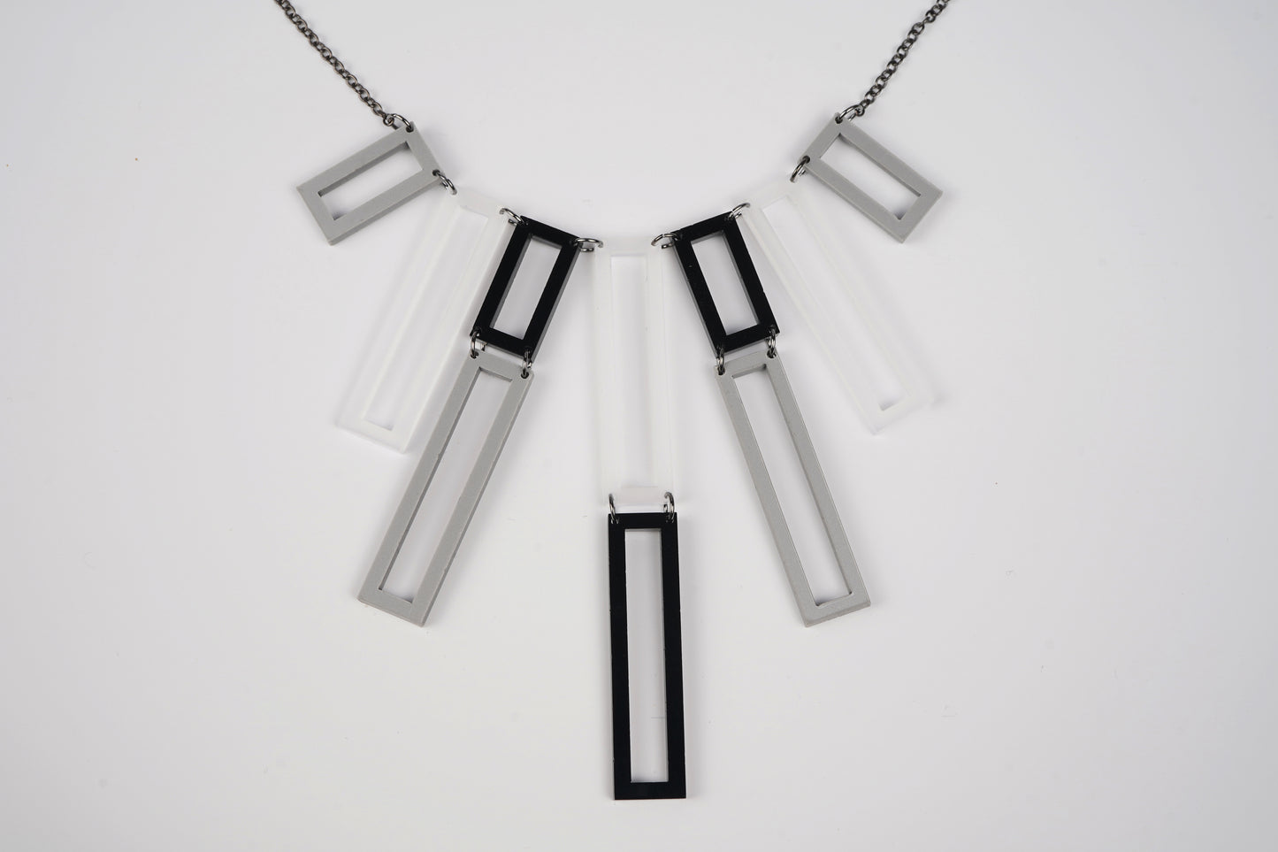 Geometric Rectangular Layered Necklace- Black and White