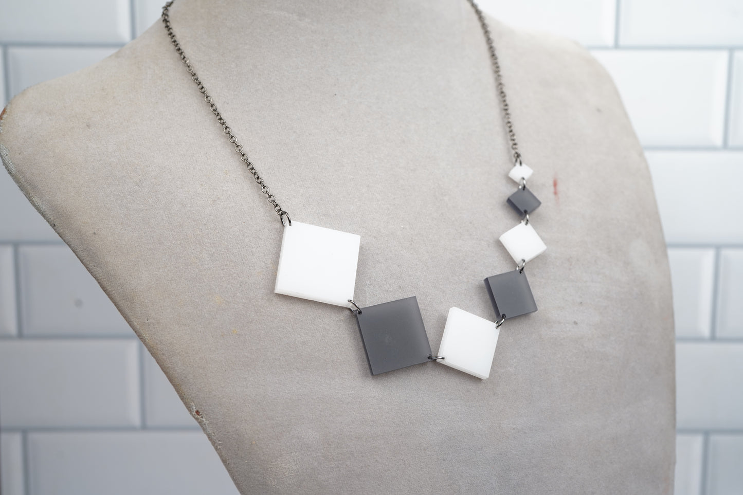 Square Diamond Necklace - Black and White