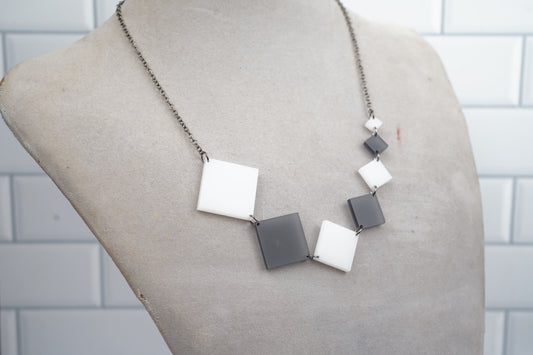 Square Diamond Necklace - Black and White