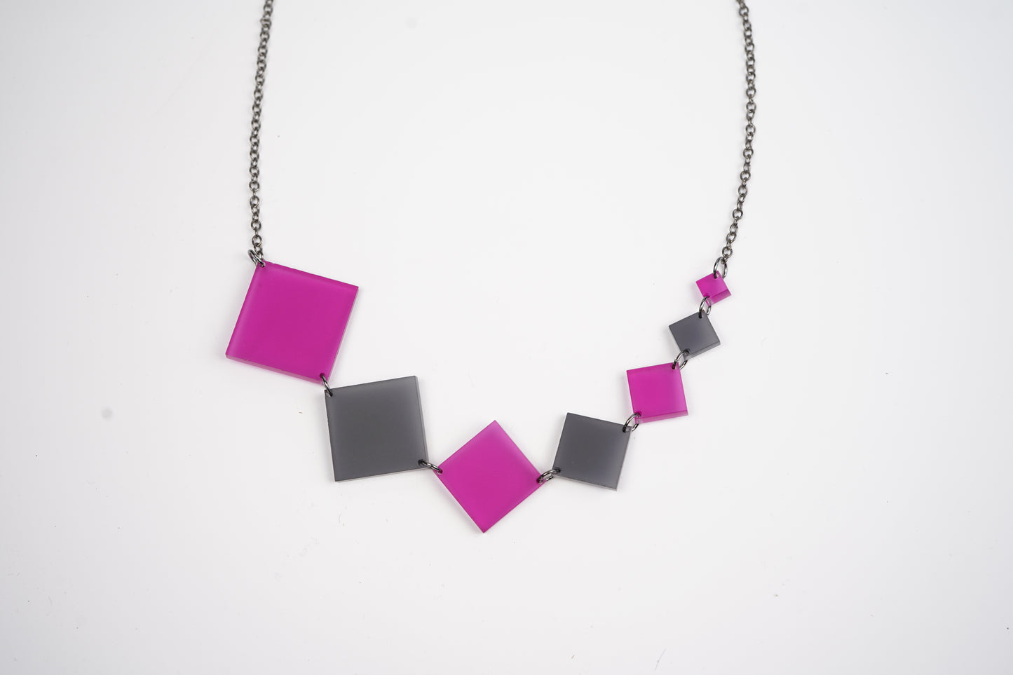 Square Diamond Necklace - Black and Magenta