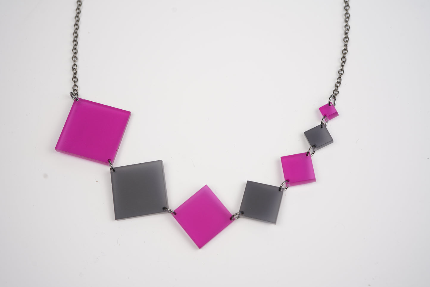 Square Diamond Necklace - Black and Magenta