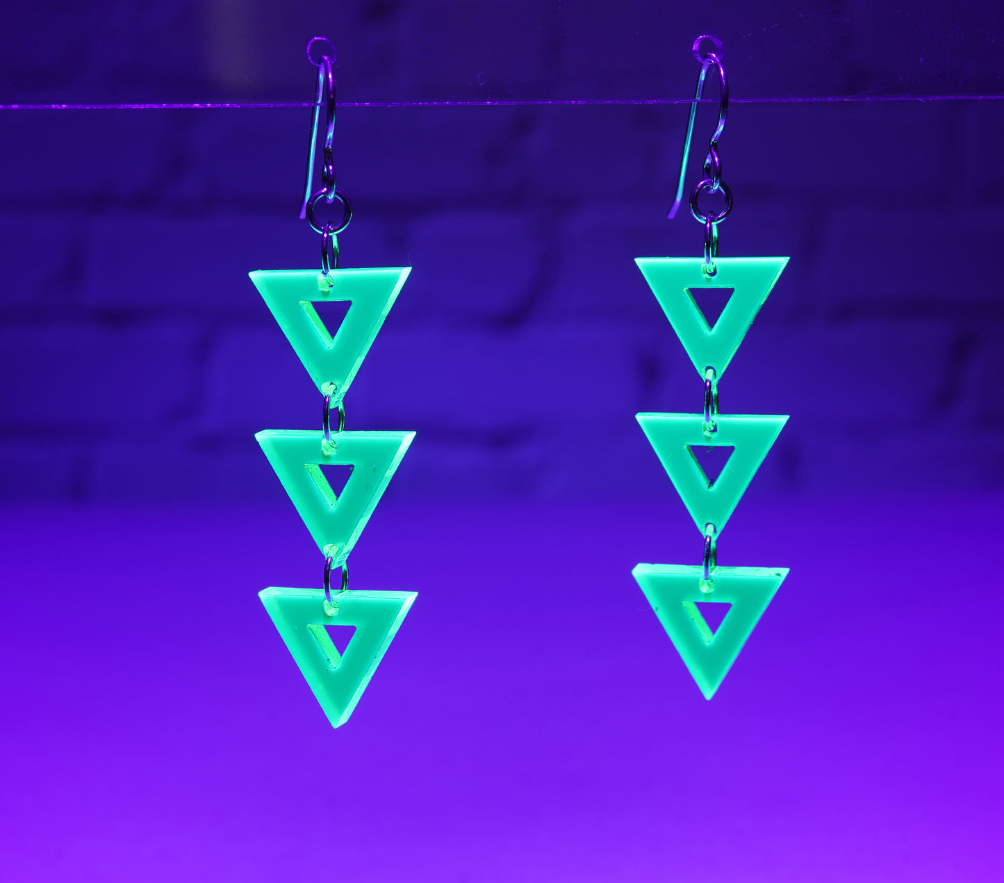 Neon Green Triangle Dangle Earrings