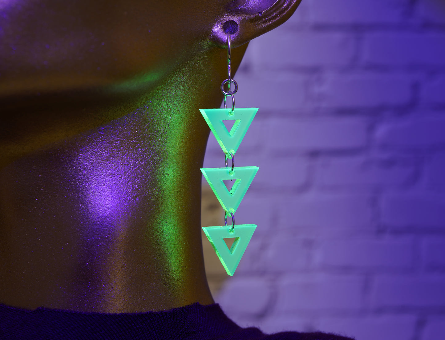 Neon Green Triangle Dangle Earrings
