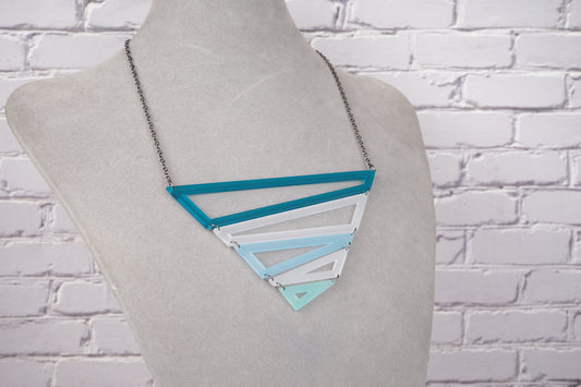Blue geometric triangle necklace