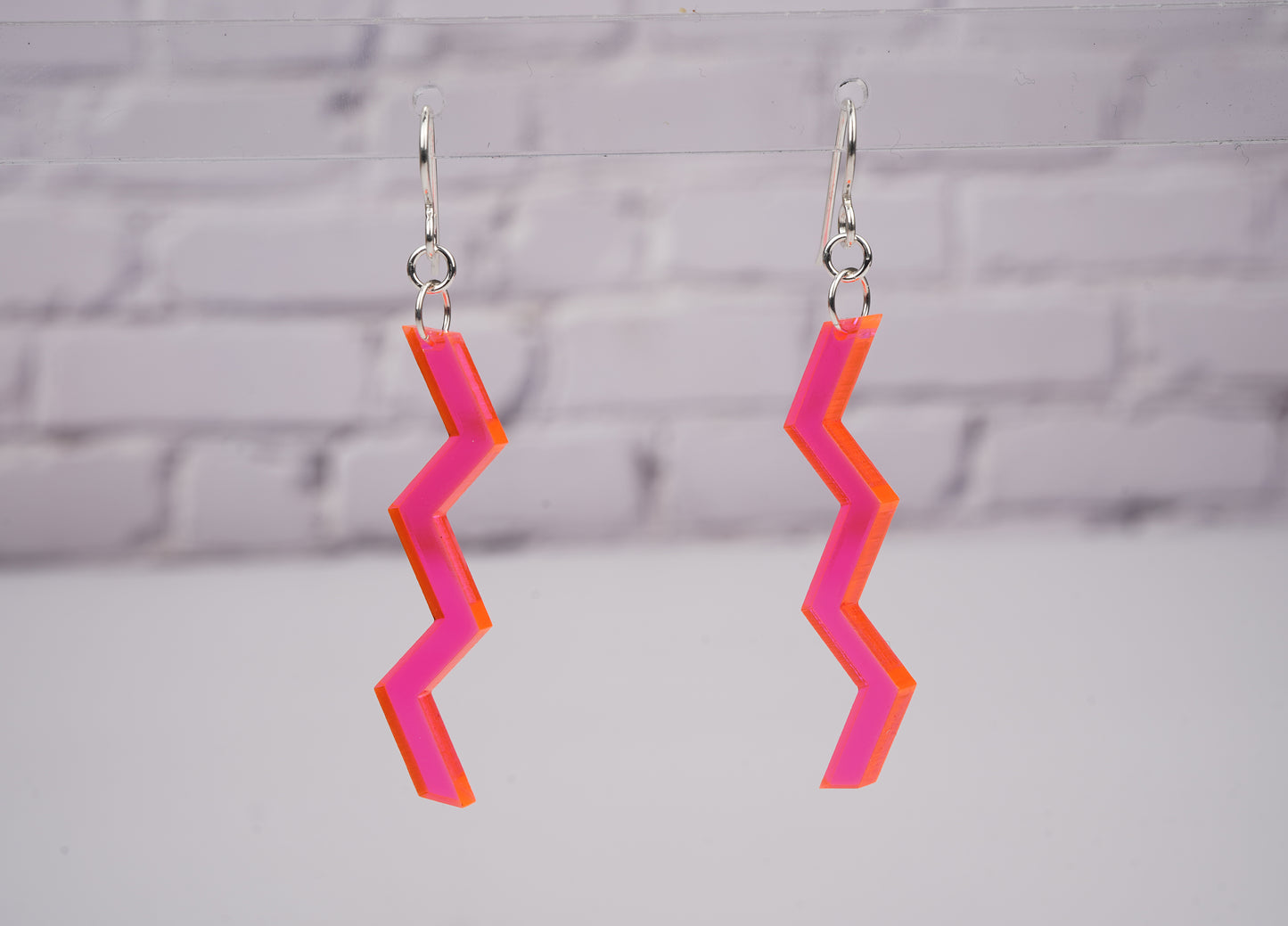 Neon Pink Zig Zag Dangle Earrings