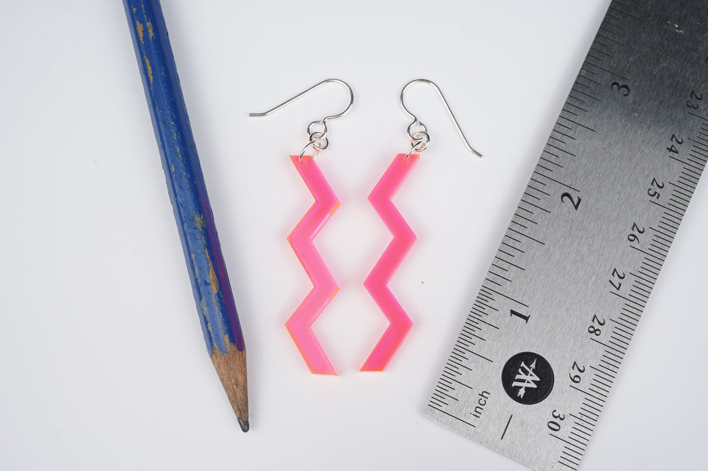 Neon Pink Zig Zag Dangle Earrings